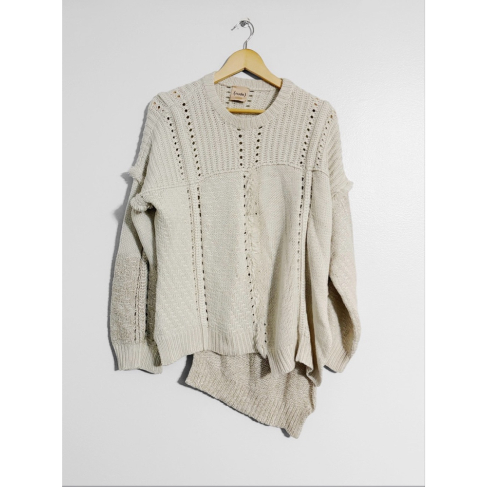 Nude (Italian Brand) Fringe Trim Luxe Wool Blend Sweater - Picture 2 of 5